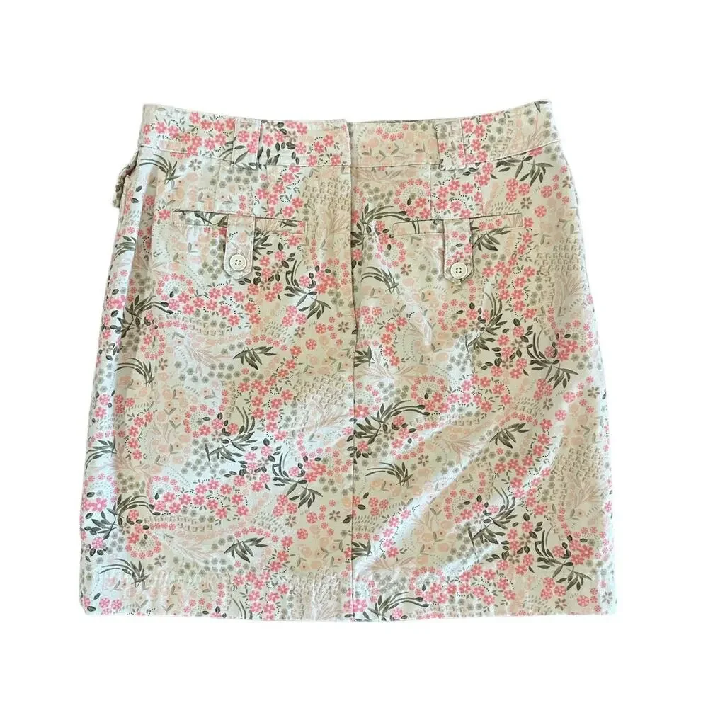 Ann Taylor LOFT Beige Pink Floral 100% Cotton Mini Straight Pencil Skirt Size 6 - Picture 3 of 10